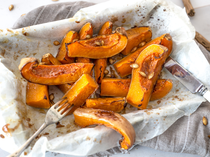 Calabaza asada en una sartén
